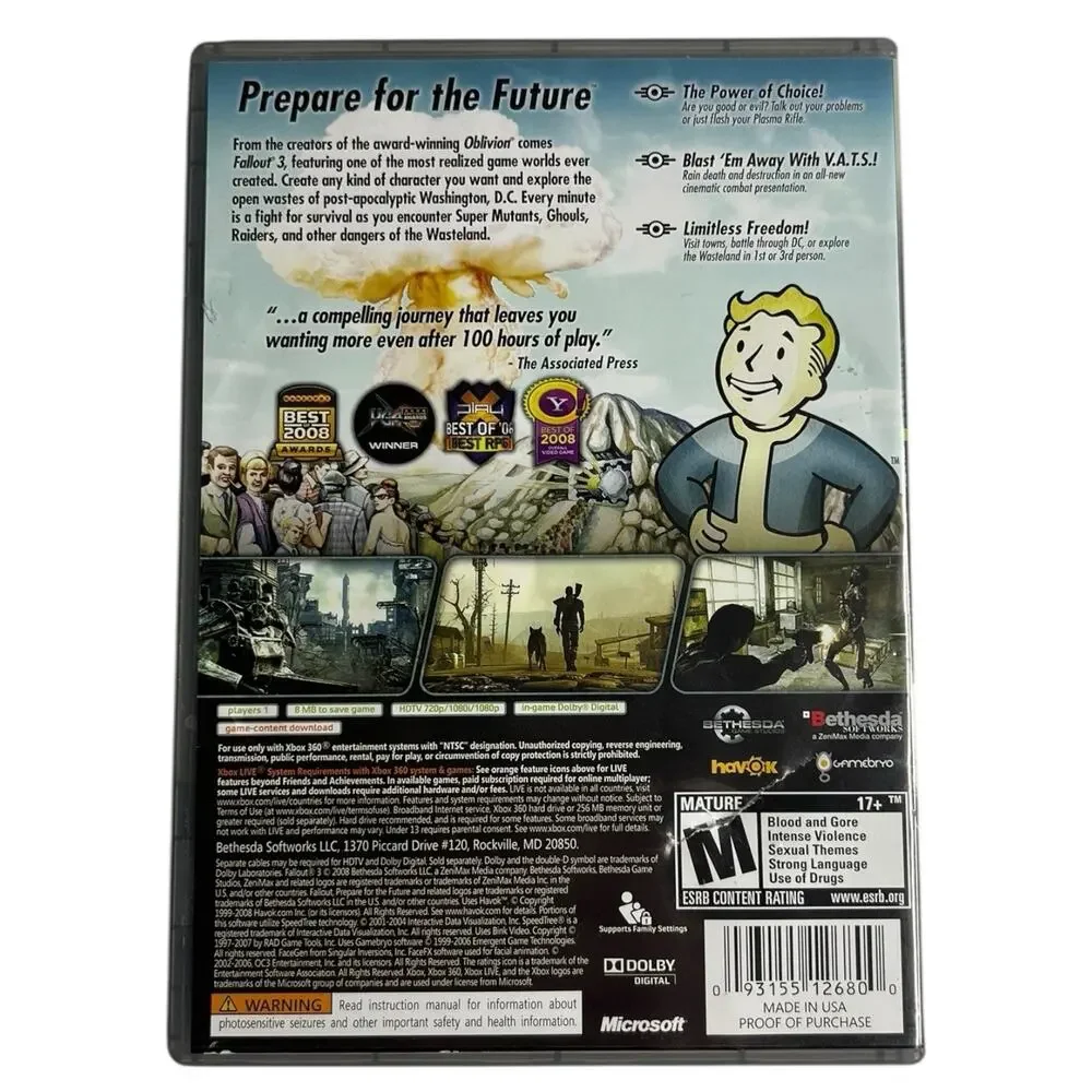 Fallout 3 Platinum Hits Video‎ Game Microsoft Xbox 360 Complete CIB *Read